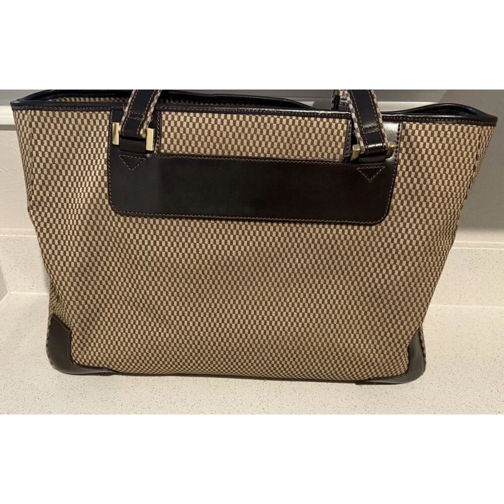 Adrienne Vittadini Work Bag Travel Tote Tan And Brown Woven Pattern Leather